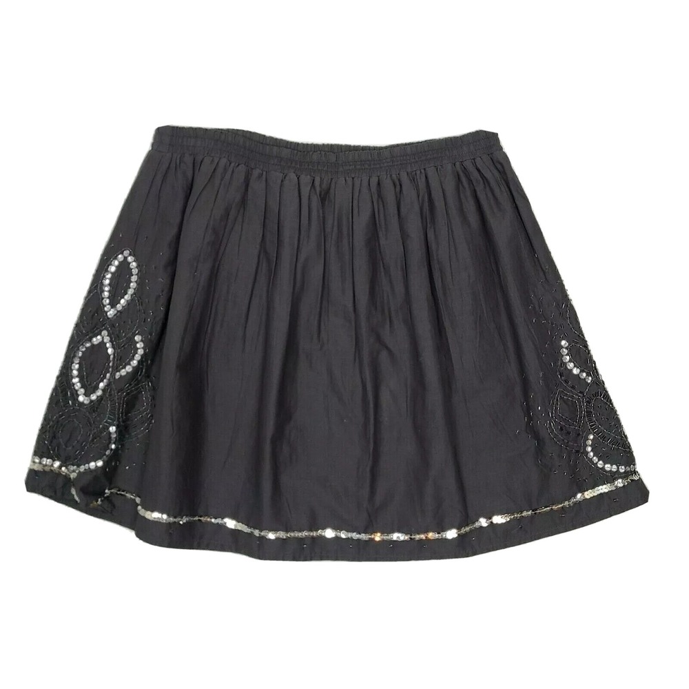 Gap Skirt Womens Medium Grey Sequin Beaded Stretch Waist Cotton Boho Festival